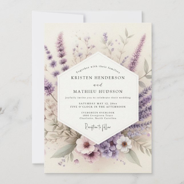 Lavender Watercolor Meadow Wedding Invitation (Front)