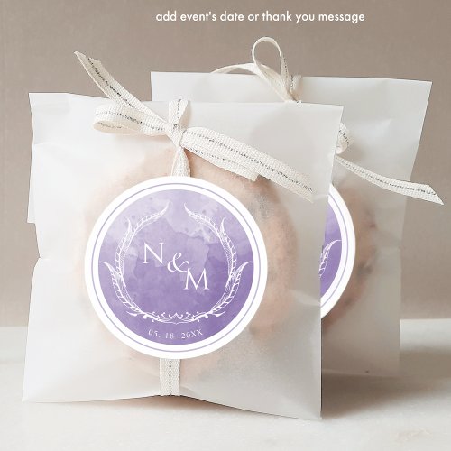 Lavender Watercolor Monogram Envelope SealFavor C Classic Round Sticker