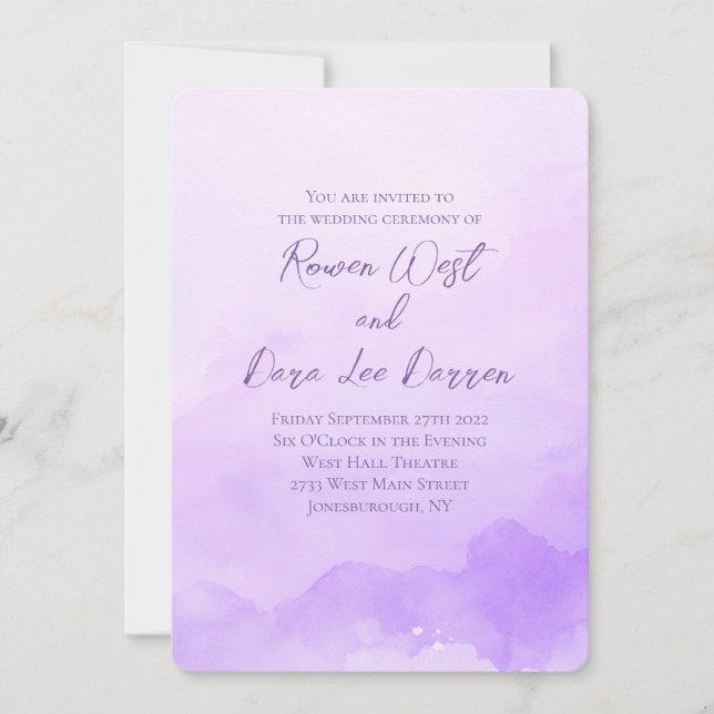 Lavender Watercolor Ombre Painting Wedding Invitation (Front)