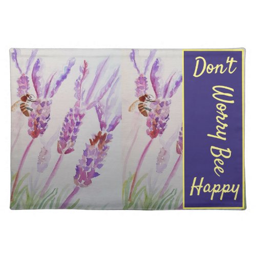Lavender Watercolor Painting Dont Worry Bee Happy Cloth Placemat