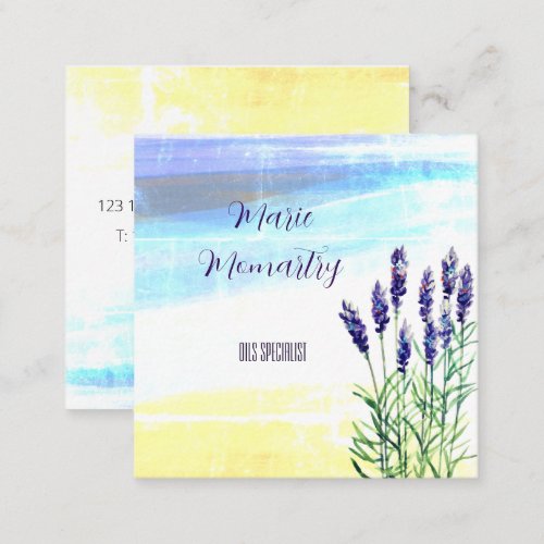 Lavender watercolor painting square business card