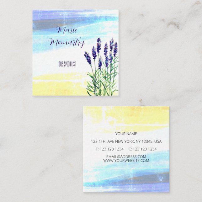 Lavender watercolor painting square business card (Front/Back)