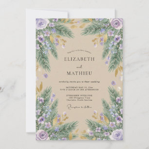 Lavender Watercolor Pine Rustic Wedding Invitation