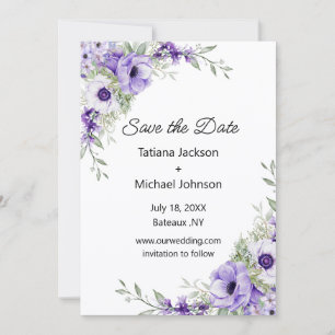 lavender watercolor purple floral save the date  note card