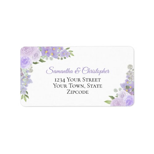 Lavender Watercolor Roses Elegant Wedding Address Label