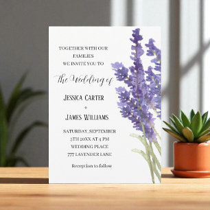 Lavender Watercolor Rustic Elegant Wedding Invitation