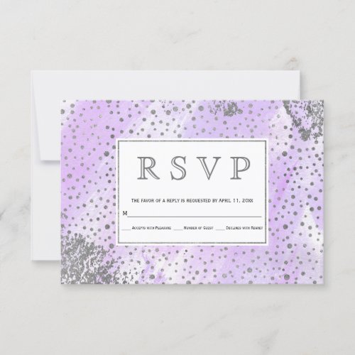 Lavender watercolor silver confetti wedding RSVP