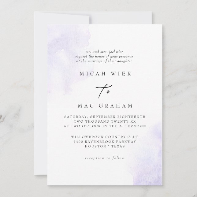 Lavender Watercolor Splash II Invitation (Front)