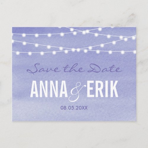 Lavender Watercolor String Lights Announcement Postcard