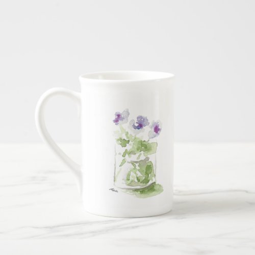 Lavender Watercolor Violets in a Mason Jar Bone China Mug