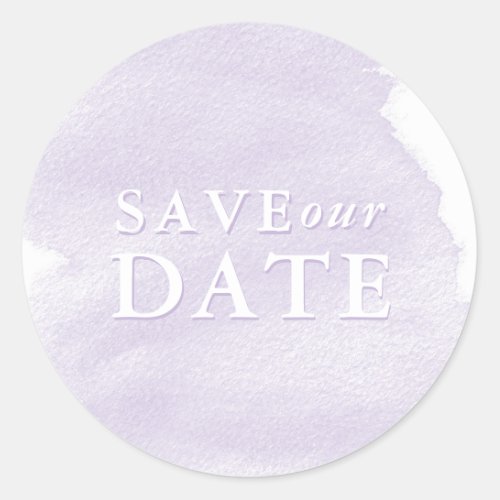 Lavender Watercolor Wash Save our Date Classic Round Sticker