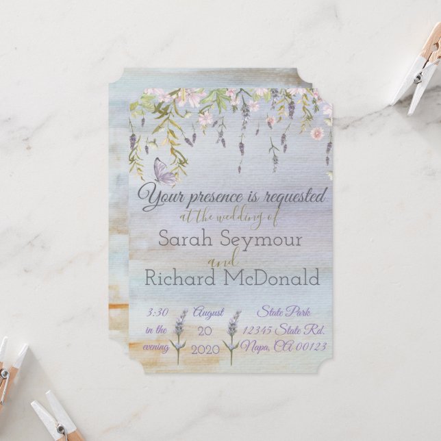 Lavender Watercolor Wedding Invitation (Front/Back In Situ)