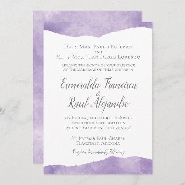 Lavender Watercolor Wedding Invitation (Front/Back)