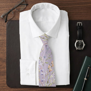 Lavender Watercolor Wildflower Neck Tie