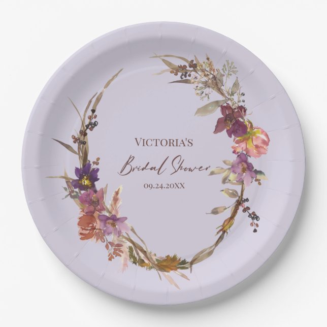 Lavender Watercolor Wildflower Paper Plates (Front)