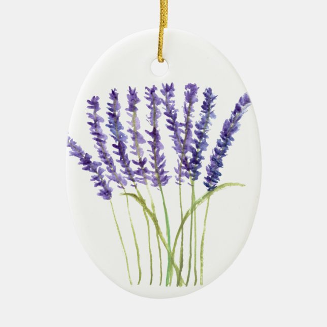 Lavender watercolour painting, purple flowers ceramic ornament (Front)