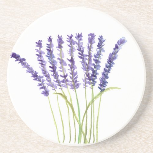 Lavender watercolour painting purple flowers sandstone coaster