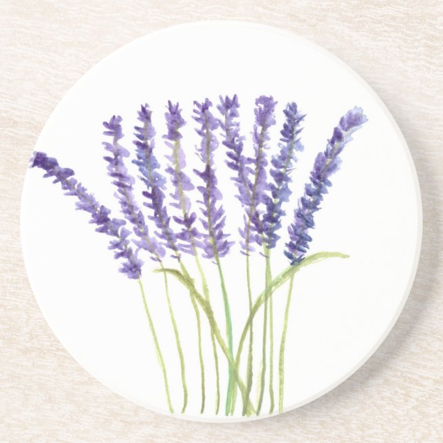 Lavender watercolour painting, purple flowers sandstone coaster (Front)