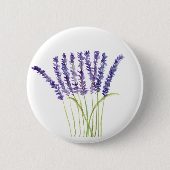 Lavender watercolour rustic purple flowers pinback button (Front)