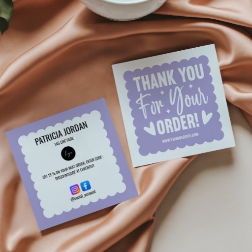 Customizable Lavender Wave Order Thank you LOGO Social Icon  Square Business Card