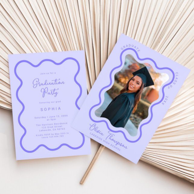 Lavender Wavy Photo Frame Graduation  Invitation (Creator Uploaded)