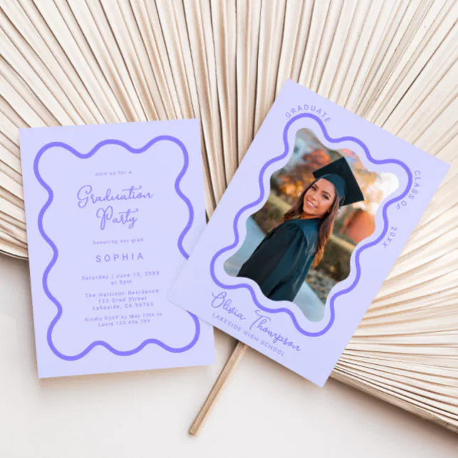 Graduation Frame Lavender Lavender Wavy Photo Frame Graduation Invitation | Zazzle