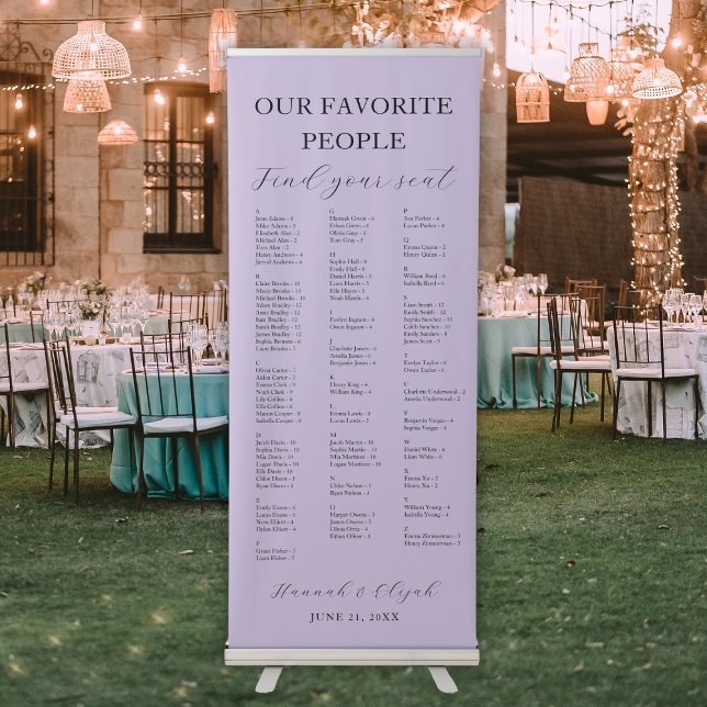 Lavender Wedding Alphabetical Seating Chart Retractable Banner (Lavender Wedding Alphabetical Seating Chart Retractable Banner
)