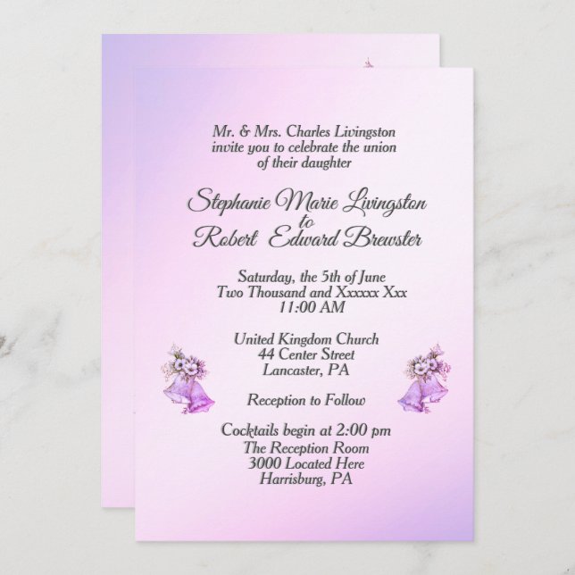 Lavender Wedding Bells Invitation (Front/Back)