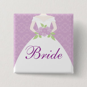 Lavender Wedding Dress Bridal Party Pinback Button