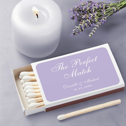 Lavender Wedding Favors Simple Purple White Script Matchboxes