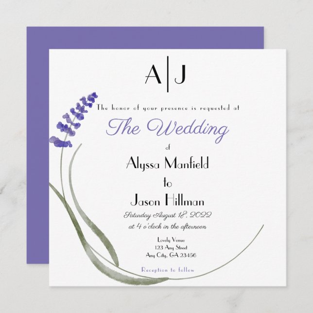 Lavender Wedding invitation (Front/Back)