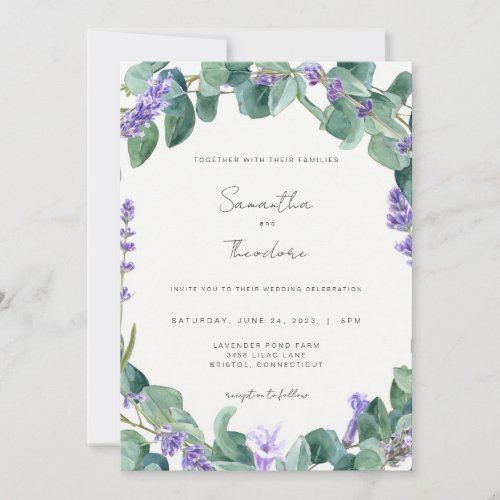 Lavender Wedding Invitation Greenery Purple Modern