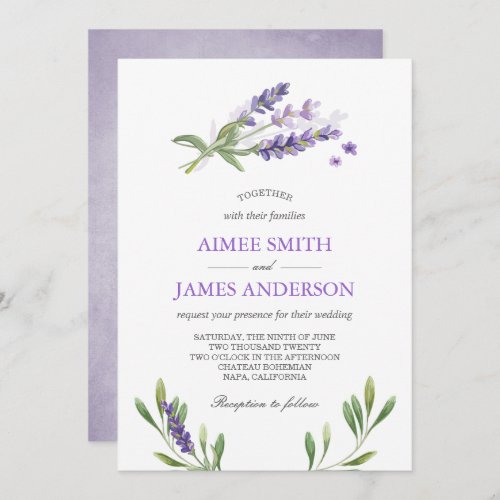 Lavender Wedding Invitation Rustic Elegant Floral