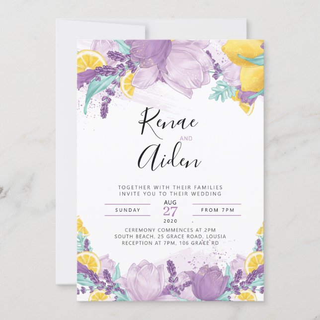 Lavender Wedding Invitation, Summer Invitation (Front)