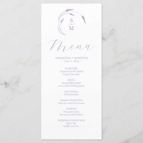 Lavender Wedding Menus Simple Monogram