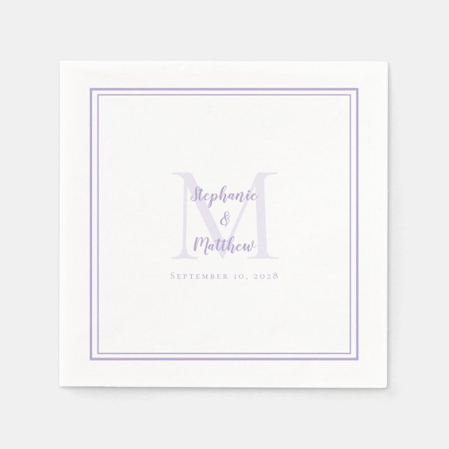 Lavender Wedding Monogram Modern Initial & Names Napkins (Front)