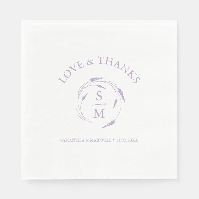 Lavender Wedding Monogram Napkins (Front)