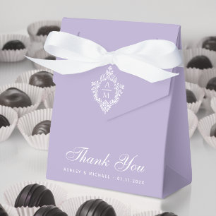 Lavender Wedding Monogram Vintage Crest Thank You Favor Boxes