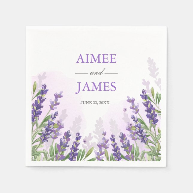Lavender Wedding Napkin Purple Flowers Rustic Boho (Front)