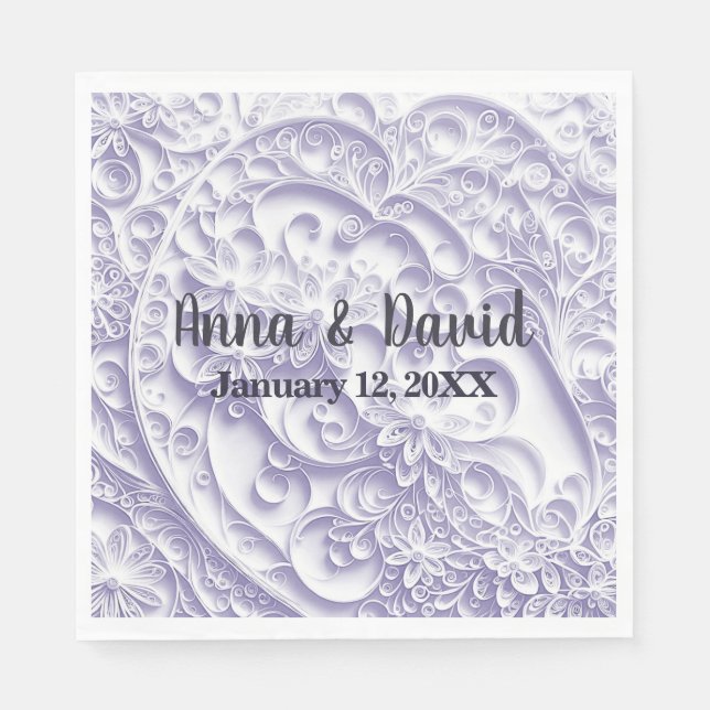 Lavender Wedding Paper Quilling Daisy Design Napkins (Front)