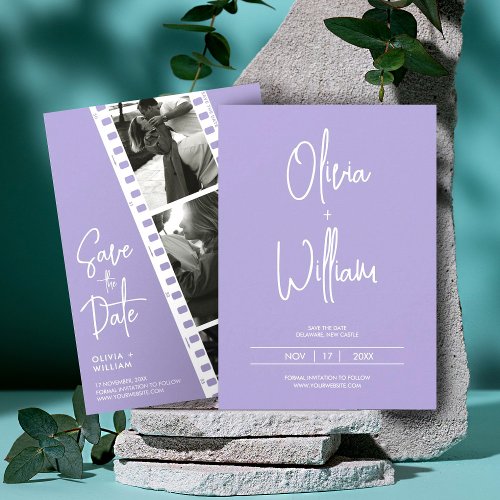 Lavender wedding photo booth strip save the date