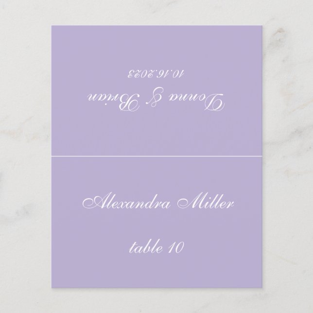Lavender Wedding Place Card - Printed Guest Name (Front)