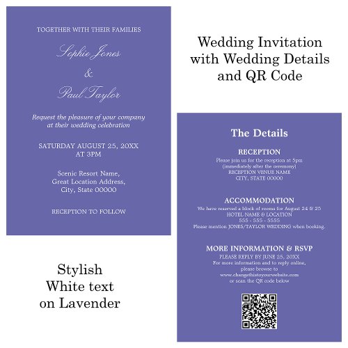 Lavender Wedding QR Code RSVP Invitation