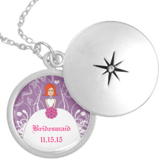 Lavender Wedding Redhead  Bridesmaid  Silver Plated Necklace