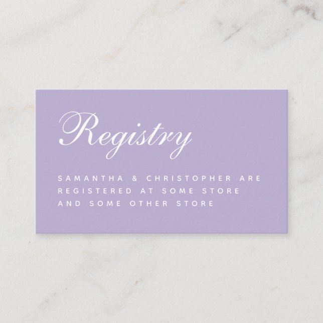 Lavender Wedding Registry Simple Script Purple  Enclosure Card (Front)