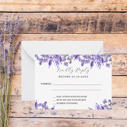 Lavender wedding response RSVP Note Card