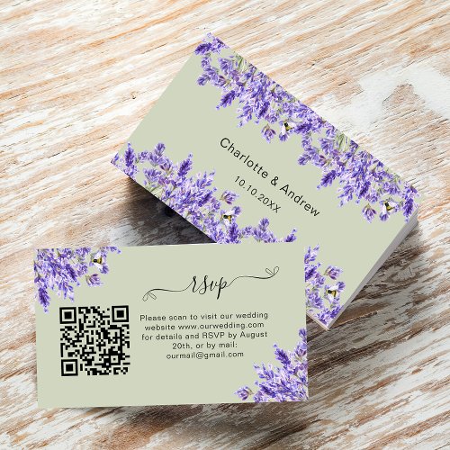 Lavender wedding response website QR code RSVP Enclosure Card