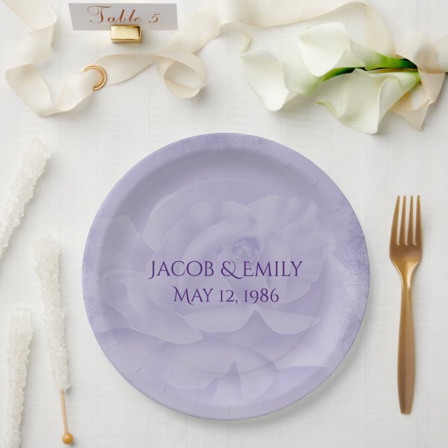 Lavender Wedding Rose Paper Plates (Wedding)