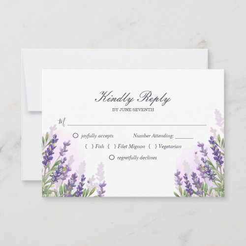 Lavender wedding RSVP card Purple Pastel Floral