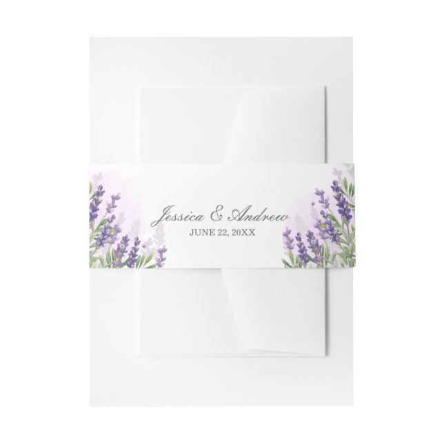 lavender Wedding Rustic Personalized Purple Pastel Invitation Belly Band (Front Example)
